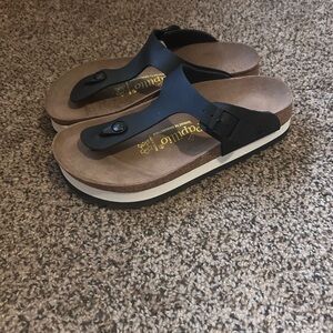 Birkenstock Black Strap Sandals with Brown Footbed size 39